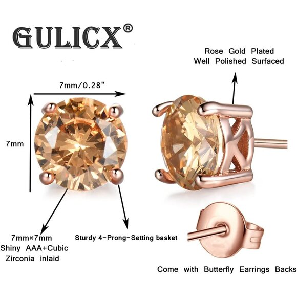 Women Rose Gold Tone Yellow Crystal Royal Journey Jewelry Eternity Stud Earring - Picture 2 of 6